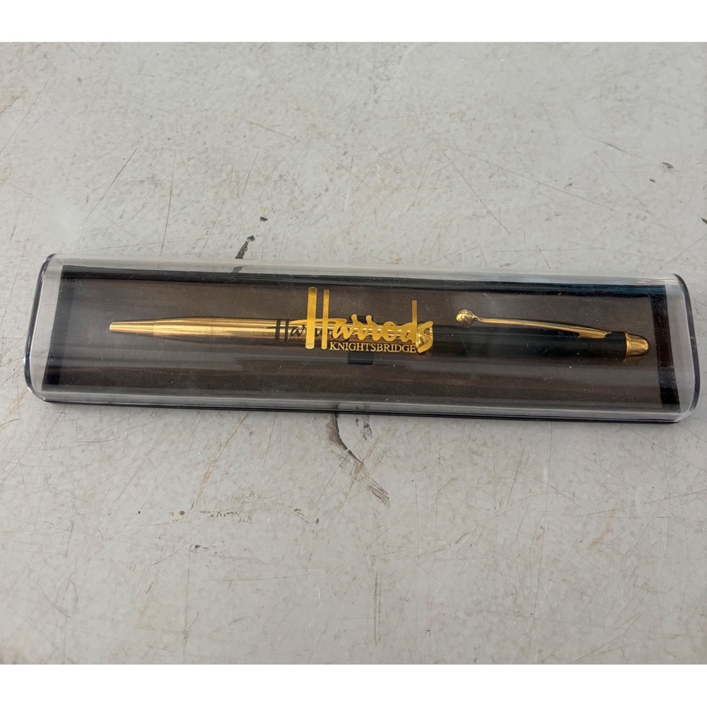 Harrods Knightsbridge Ballpoint Pen Gold and Black Two Tone with Case - Picture 2 of 2